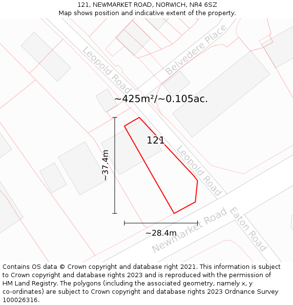 121, NEWMARKET ROAD, NORWICH, NR4 6SZ: Plot and title map