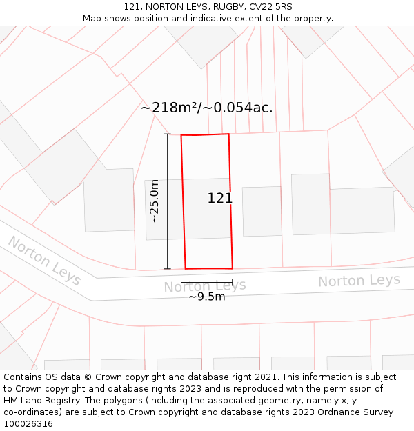 121, NORTON LEYS, RUGBY, CV22 5RS: Plot and title map