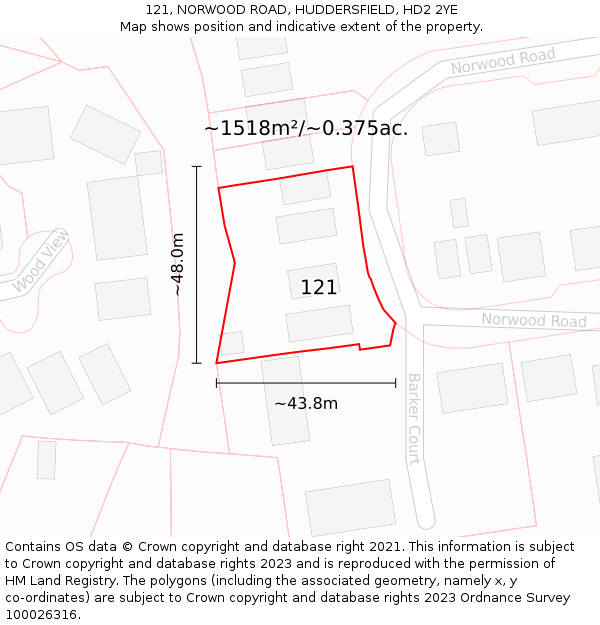 121, NORWOOD ROAD, HUDDERSFIELD, HD2 2YE: Plot and title map