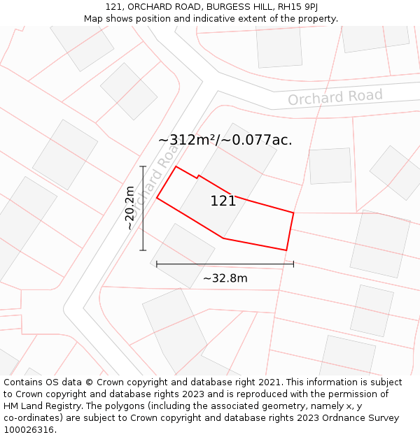 121, ORCHARD ROAD, BURGESS HILL, RH15 9PJ: Plot and title map