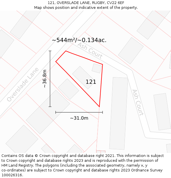 121, OVERSLADE LANE, RUGBY, CV22 6EF: Plot and title map