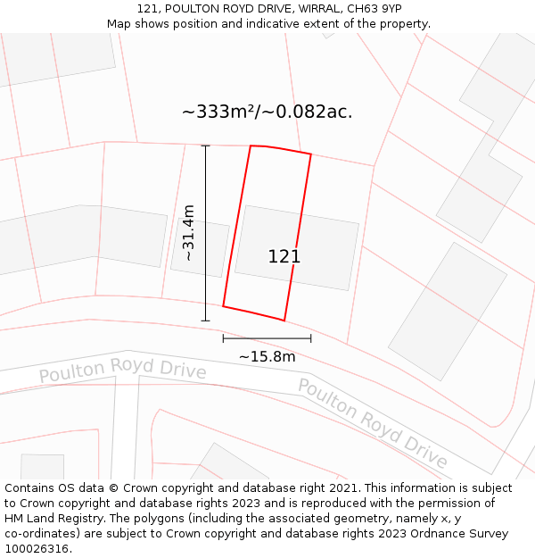 121, POULTON ROYD DRIVE, WIRRAL, CH63 9YP: Plot and title map