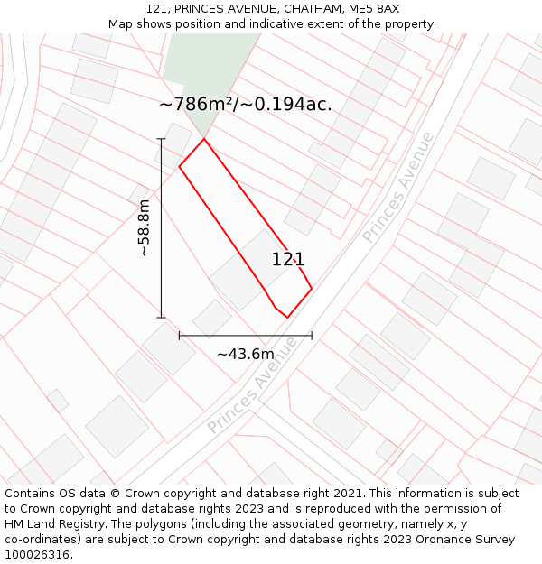 121, PRINCES AVENUE, CHATHAM, ME5 8AX: Plot and title map
