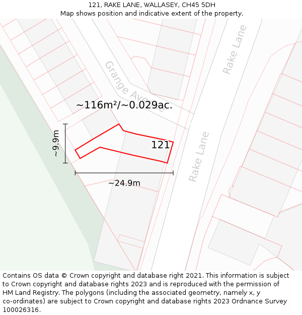 121, RAKE LANE, WALLASEY, CH45 5DH: Plot and title map