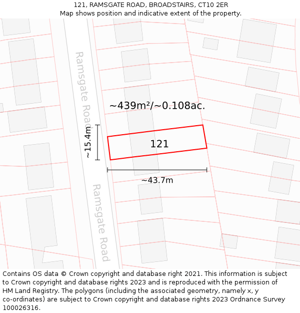 121, RAMSGATE ROAD, BROADSTAIRS, CT10 2ER: Plot and title map