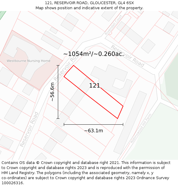 121, RESERVOIR ROAD, GLOUCESTER, GL4 6SX: Plot and title map