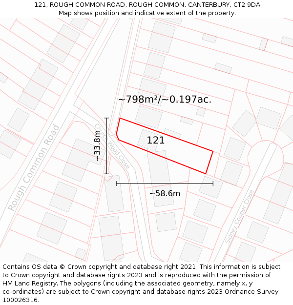 121, ROUGH COMMON ROAD, ROUGH COMMON, CANTERBURY, CT2 9DA: Plot and title map