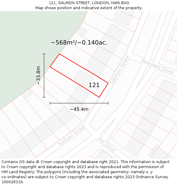121, SALMON STREET, LONDON, NW9 8NG: Plot and title map