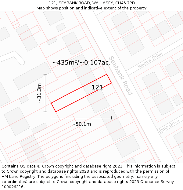 121, SEABANK ROAD, WALLASEY, CH45 7PD: Plot and title map