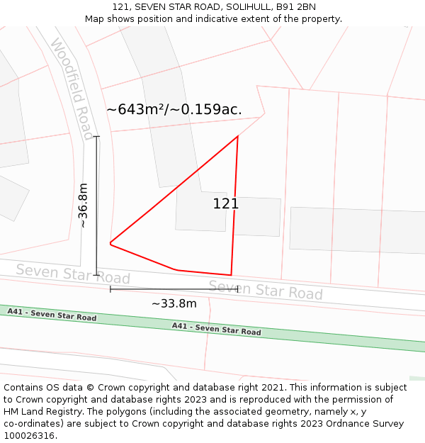 121, SEVEN STAR ROAD, SOLIHULL, B91 2BN: Plot and title map