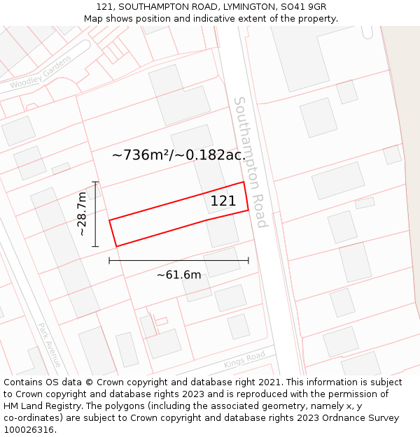 121, SOUTHAMPTON ROAD, LYMINGTON, SO41 9GR: Plot and title map