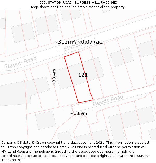 121, STATION ROAD, BURGESS HILL, RH15 9ED: Plot and title map
