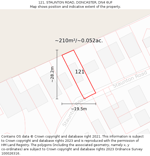 121, STAUNTON ROAD, DONCASTER, DN4 6UF: Plot and title map