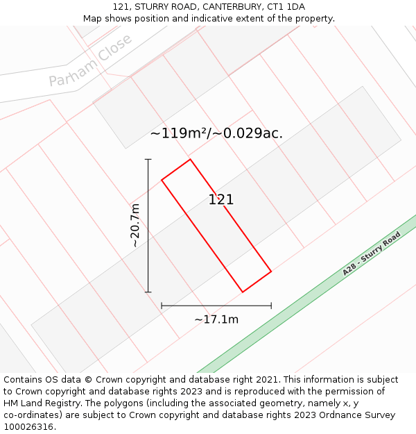 121, STURRY ROAD, CANTERBURY, CT1 1DA: Plot and title map