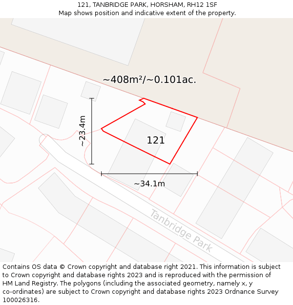121, TANBRIDGE PARK, HORSHAM, RH12 1SF: Plot and title map