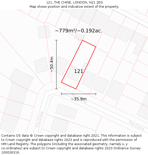 121, THE CHINE, LONDON, N21 2EG: Plot and title map