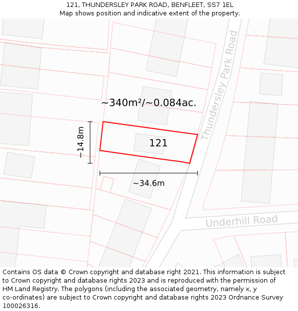 121, THUNDERSLEY PARK ROAD, BENFLEET, SS7 1EL: Plot and title map