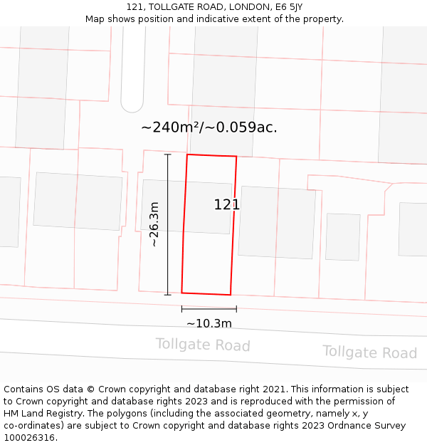 121, TOLLGATE ROAD, LONDON, E6 5JY: Plot and title map