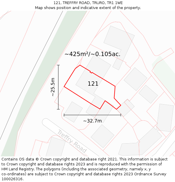 121, TREFFRY ROAD, TRURO, TR1 1WE: Plot and title map