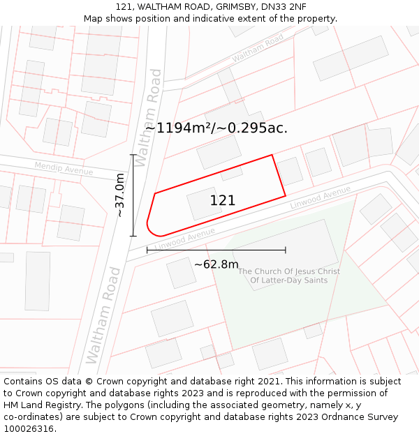 121, WALTHAM ROAD, GRIMSBY, DN33 2NF: Plot and title map