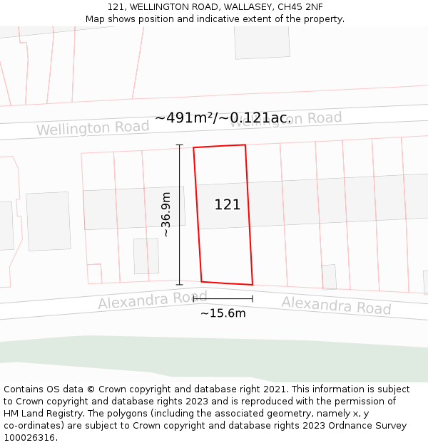 121, WELLINGTON ROAD, WALLASEY, CH45 2NF: Plot and title map