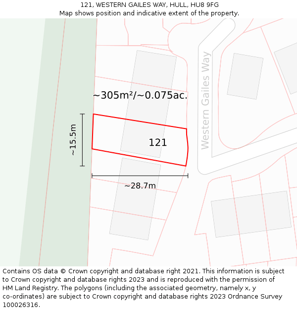 121, WESTERN GAILES WAY, HULL, HU8 9FG: Plot and title map