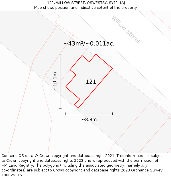 121, WILLOW STREET, OSWESTRY, SY11 1AJ: Plot and title map