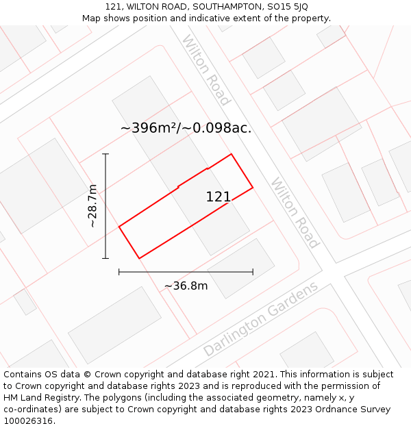 121, WILTON ROAD, SOUTHAMPTON, SO15 5JQ: Plot and title map