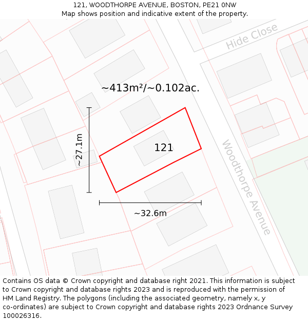 121, WOODTHORPE AVENUE, BOSTON, PE21 0NW: Plot and title map