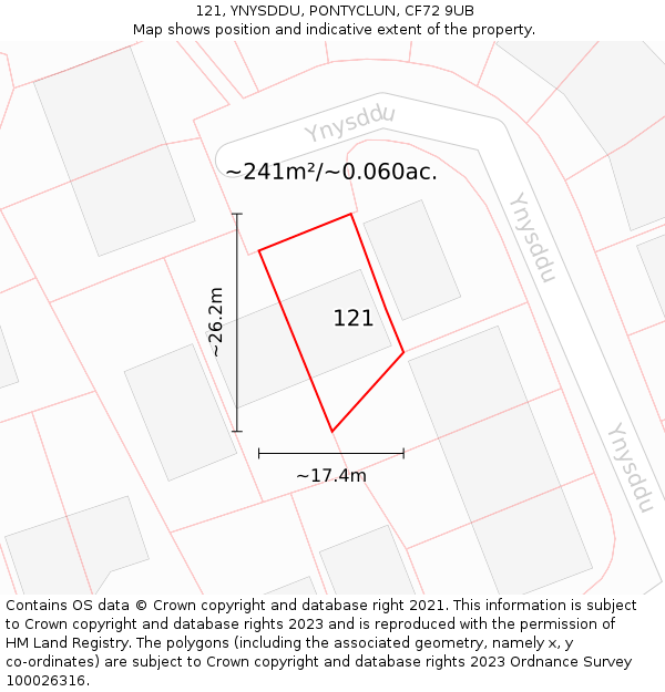 121, YNYSDDU, PONTYCLUN, CF72 9UB: Plot and title map