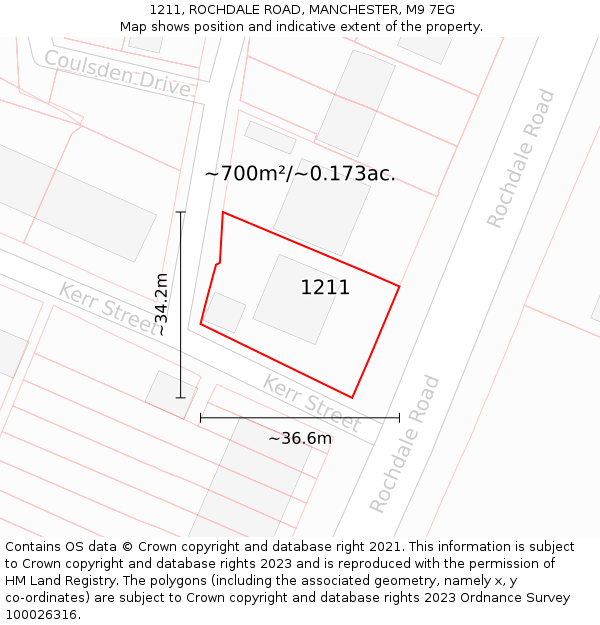 1211, ROCHDALE ROAD, MANCHESTER, M9 7EG: Plot and title map