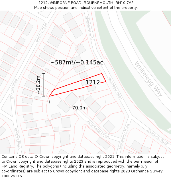 1212, WIMBORNE ROAD, BOURNEMOUTH, BH10 7AF: Plot and title map
