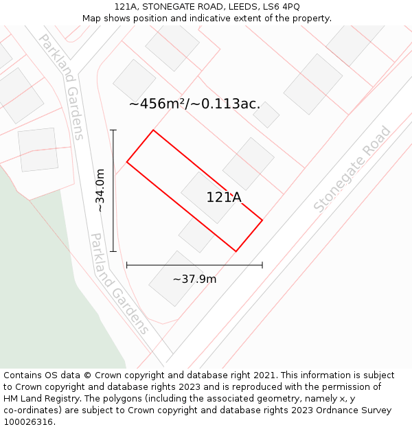 121A, STONEGATE ROAD, LEEDS, LS6 4PQ: Plot and title map