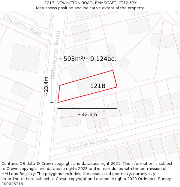 121B, NEWINGTON ROAD, RAMSGATE, CT12 6PX: Plot and title map