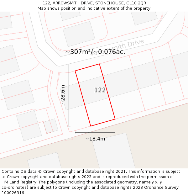 122, ARROWSMITH DRIVE, STONEHOUSE, GL10 2QR: Plot and title map