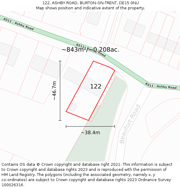 122, ASHBY ROAD, BURTON-ON-TRENT, DE15 0NU: Plot and title map
