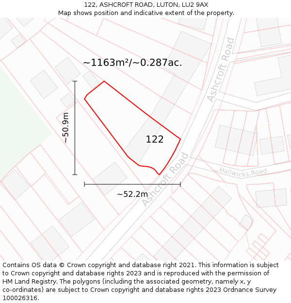 122, ASHCROFT ROAD, LUTON, LU2 9AX: Plot and title map