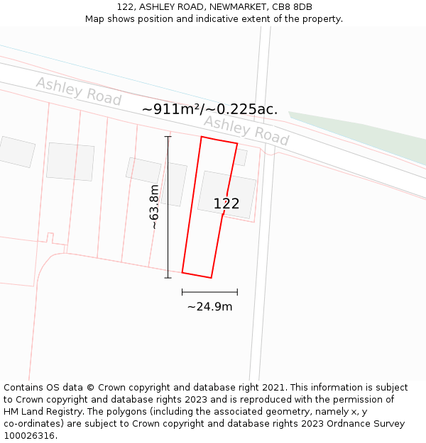 122, ASHLEY ROAD, NEWMARKET, CB8 8DB: Plot and title map