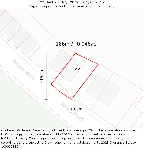 122, BACUP ROAD, TODMORDEN, OL14 7HG: Plot and title map