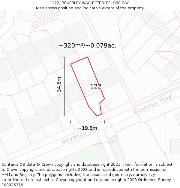 122, BEVERLEY WAY, PETERLEE, SR8 2AY: Plot and title map