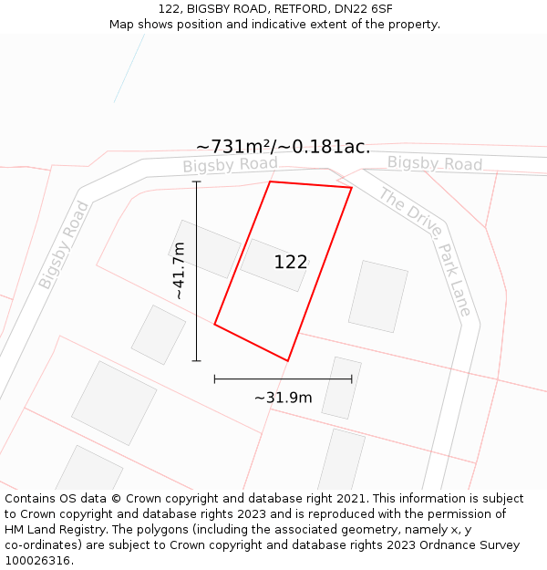 122, BIGSBY ROAD, RETFORD, DN22 6SF: Plot and title map