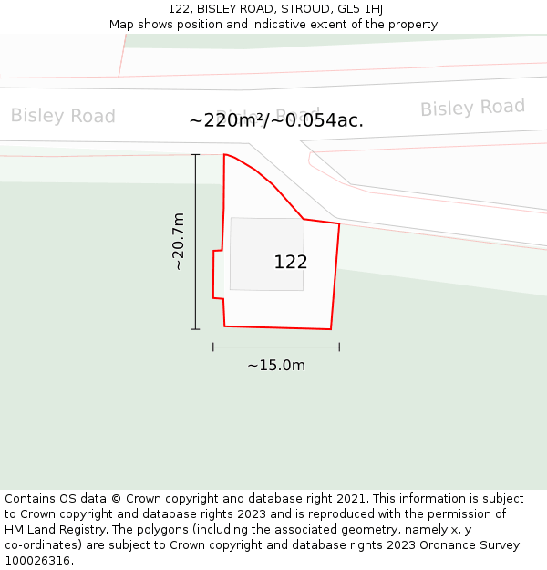 122, BISLEY ROAD, STROUD, GL5 1HJ: Plot and title map