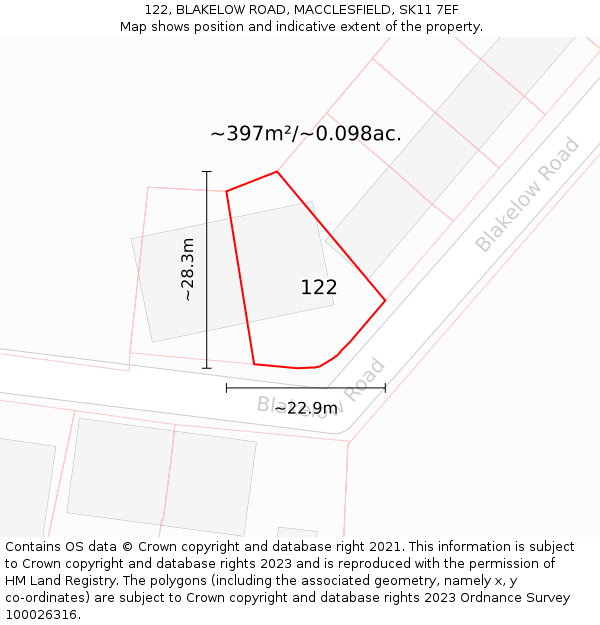 122, BLAKELOW ROAD, MACCLESFIELD, SK11 7EF: Plot and title map