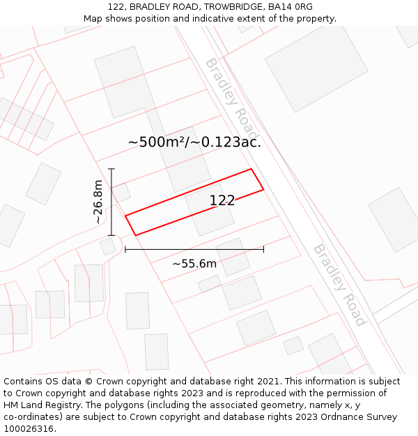 122, BRADLEY ROAD, TROWBRIDGE, BA14 0RG: Plot and title map