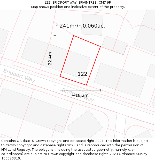 122, BRIDPORT WAY, BRAINTREE, CM7 9FJ: Plot and title map