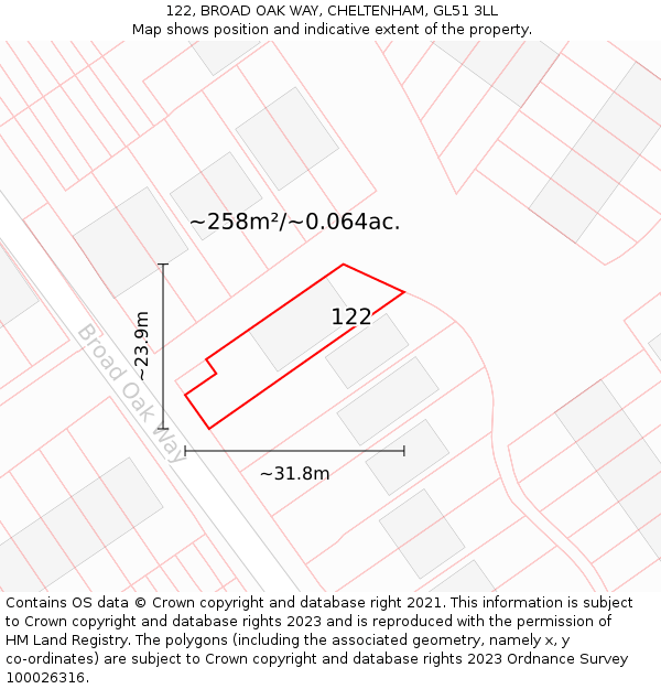 122, BROAD OAK WAY, CHELTENHAM, GL51 3LL: Plot and title map