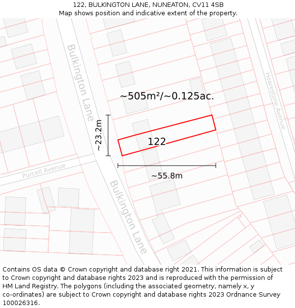 122, BULKINGTON LANE, NUNEATON, CV11 4SB: Plot and title map