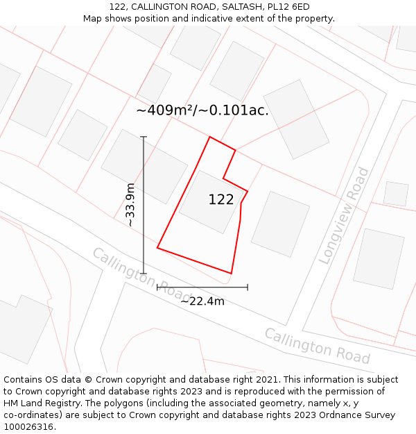 122, CALLINGTON ROAD, SALTASH, PL12 6ED: Plot and title map