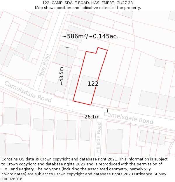 122, CAMELSDALE ROAD, HASLEMERE, GU27 3RJ: Plot and title map