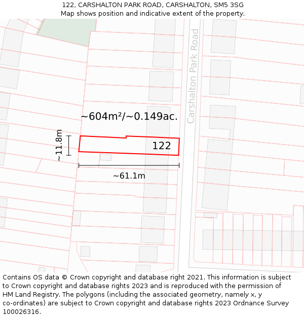 122, CARSHALTON PARK ROAD, CARSHALTON, SM5 3SG: Plot and title map